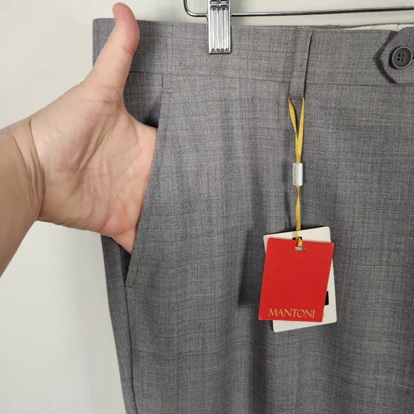 Mantoni 100% Italian Super Fine Wool No Pleat Dress Pants In Gray Size 38R #0413 - Picture 2 of 14